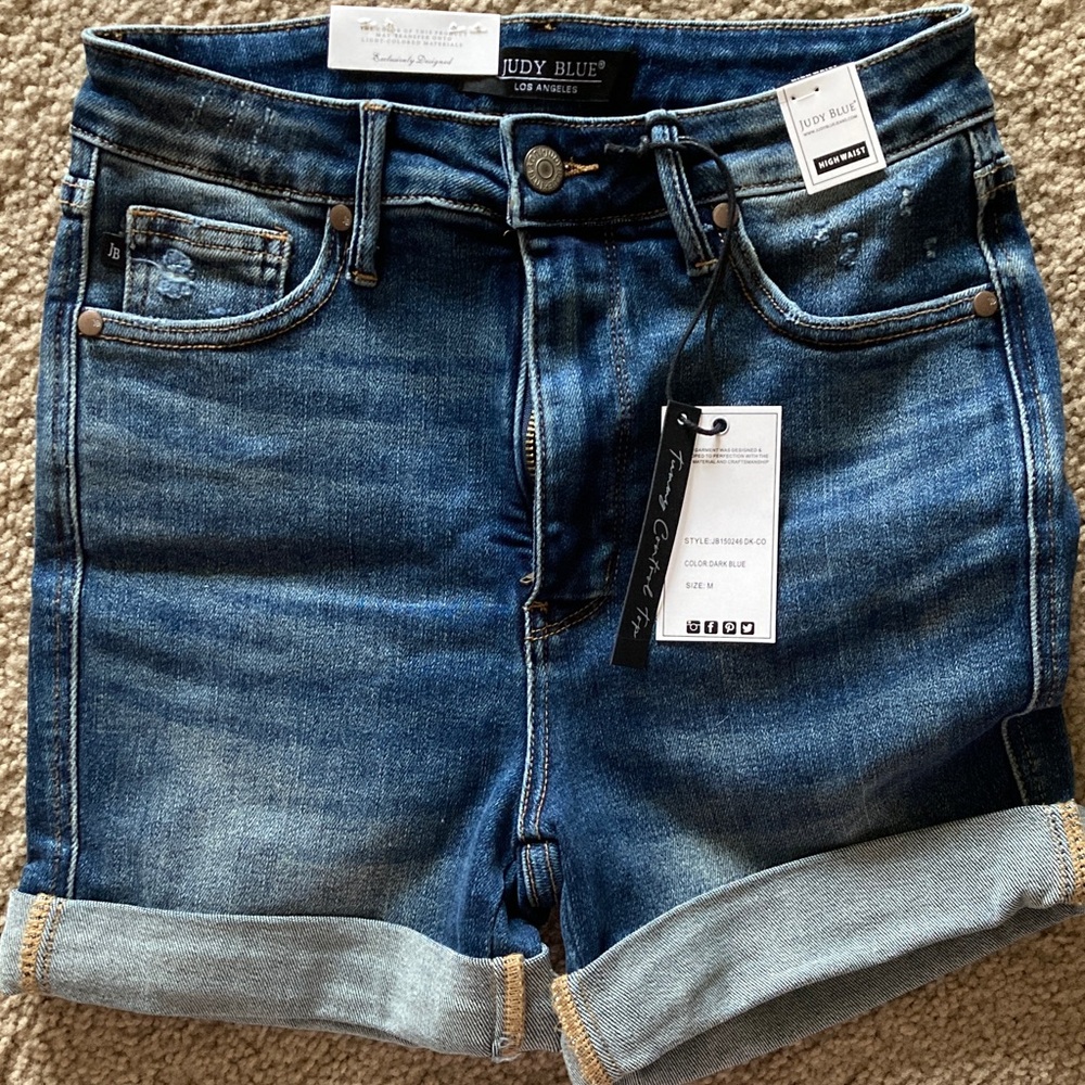 Judy Blue Dark Blue Denim Cuffed Jean Shorts